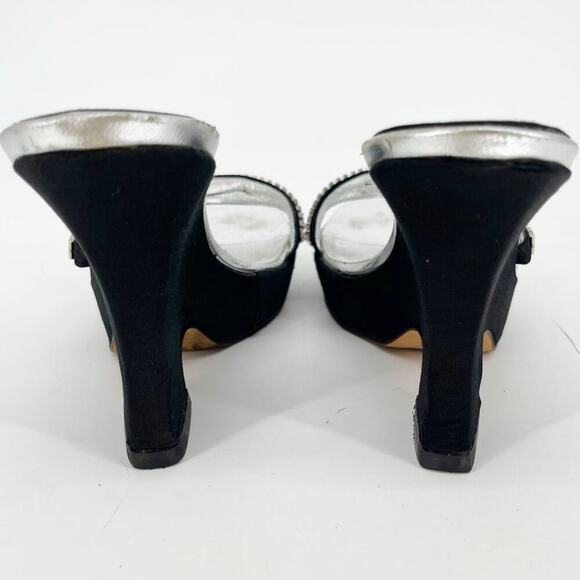 Dior Vintage Y2K Black Silver Crystal Logo Platform Wedge Sandal Mule EU 37.5 - Picture 12 of 15